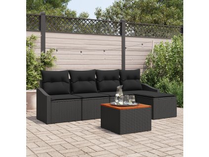 Sada zahradních pohovek s polštářem 6 pcs Černá Poly ratan