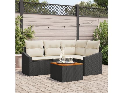 Sada zahradních pohovek s polštářem 5 pcs Černá Poly ratan