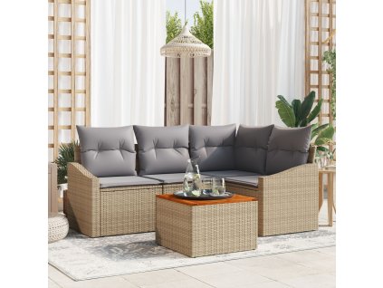 Sada zahradních pohovek s polštářem 5 pcs Béžová Poly ratan