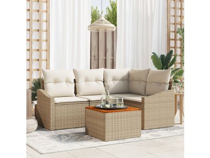 Sada zahradních pohovek s polštářem 5 pcs Béžová Poly ratan