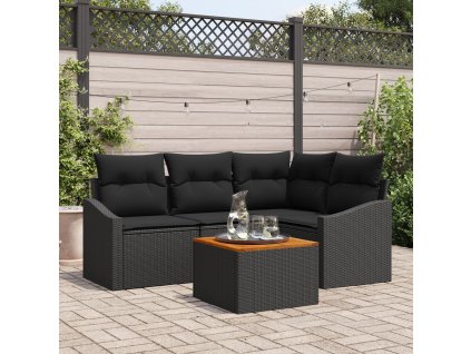 Sada zahradních pohovek s polštářem 5 pcs Černá Poly ratan