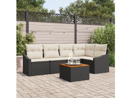 Sada zahradních pohovek s polštářem 6 pcs Černá Poly ratan