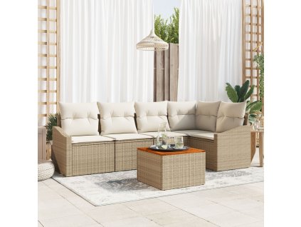 Sada zahradních pohovek s polštářem 6 pcs Béžová Poly ratan