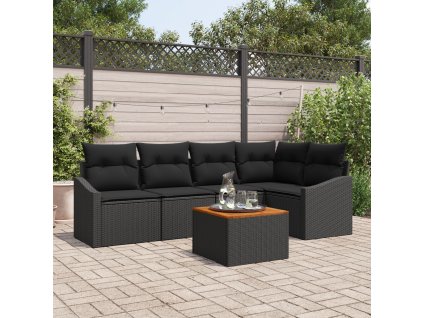 Sada zahradních pohovek s polštářem 6 pcs Černá Poly ratan