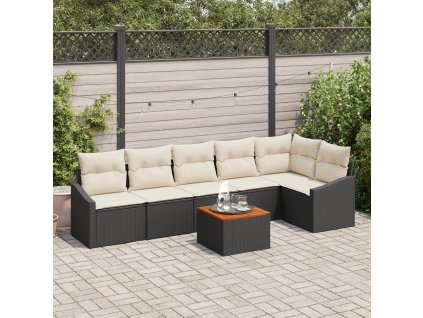 Sada zahradních pohovek s polštářem 7 pcs Černá Poly ratan