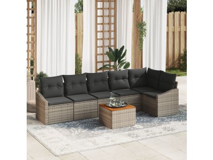 Sada zahradních pohovek s polštářem 7 pcs Šedá Poly ratan