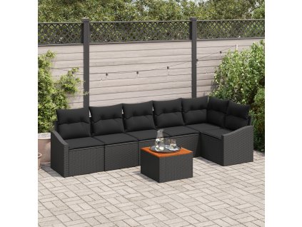 Sada zahradních pohovek s polštářem 7 pcs Černá Poly ratan