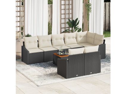 Sada zahradních pohovek s polštářem 9 pcs Černá Poly ratan