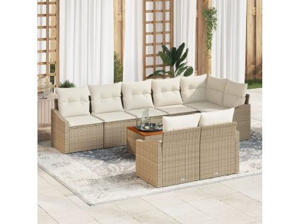 Sada zahradních pohovek s polštářem 9 pcs Béžová Poly ratan