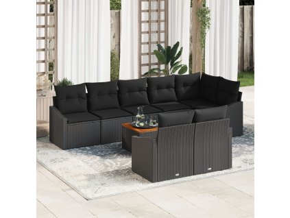 Sada zahradních pohovek s polštářem 9 pcs Černá Poly ratan