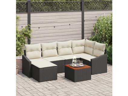 Sada zahradních pohovek s polštářem 7 pcs Černá Poly ratan