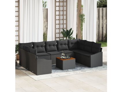 Sada zahradních pohovek s polštářem 10 pcs Černá Poly ratan