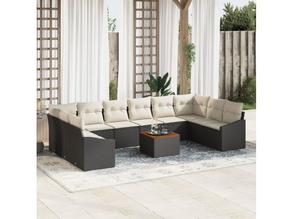 Sada zahradních pohovek s polštářem 11 pcs Černá Poly ratan