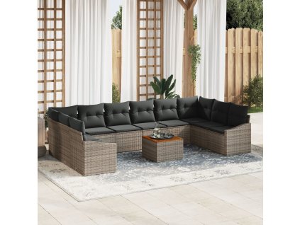 Sada zahradních pohovek s polštářem 11 pcs Šedá Poly ratan