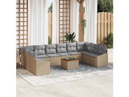 Sada zahradních pohovek s polštářem 11 pcs Béžová Poly ratan