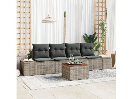 Sada zahradních pohovek s polštářem 5 pcs Šedá Poly ratan