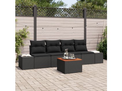 Sada zahradních pohovek s polštářem 5 pcs Černá Poly ratan