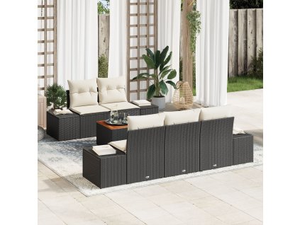 Sada zahradních pohovek s polštářem 6 pcs Černá Poly ratan