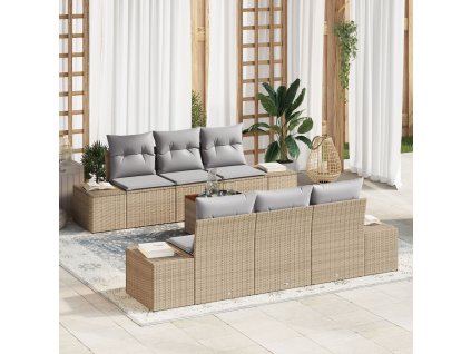 Sada zahradních pohovek s polštářem 7 pcs Béžová Poly ratan