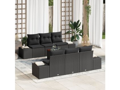Sada zahradních pohovek s polštářem 7 pcs Černá Poly ratan