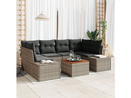 Sada zahradních pohovek s polštářem 7 pcs Šedá Poly ratan