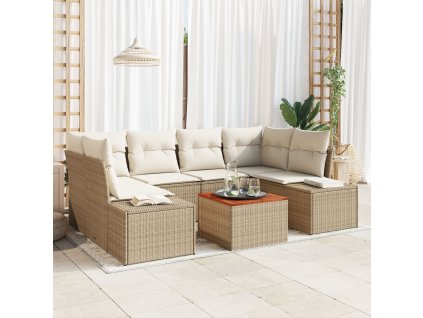 Sada zahradních pohovek s polštářem 7 pcs Béžová Poly ratan