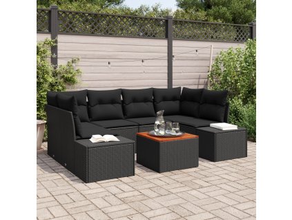 Sada zahradních pohovek s polštářem 7 pcs Černá Poly ratan