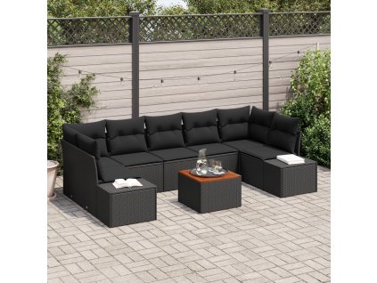 Sada zahradních pohovek s polštářem 8 pcs Černá Poly ratan