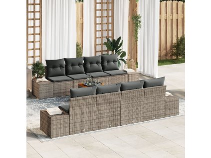 Sada zahradních pohovek s polštářem 9 pcs Šedá Poly ratan