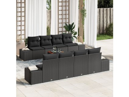 Sada zahradních pohovek s polštářem 9 pcs Černá Poly ratan