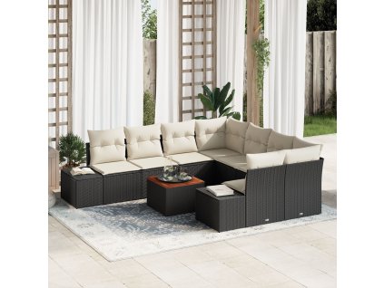 Sada zahradních pohovek s polštářem 9 pcs Černá Poly ratan