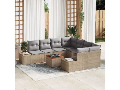 Sada zahradních pohovek s polštářem 9 pcs Béžová Poly ratan