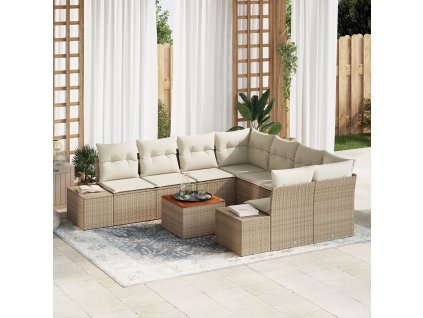 Sada zahradních pohovek s polštářem 9 pcs Béžová Poly ratan