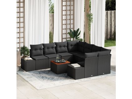 Sada zahradních pohovek s polštářem 9 pcs Černá Poly ratan