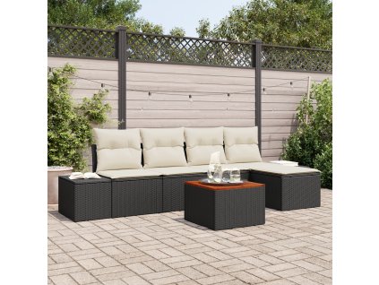 Sada zahradních pohovek s polštářem 6 pcs Černá Poly ratan