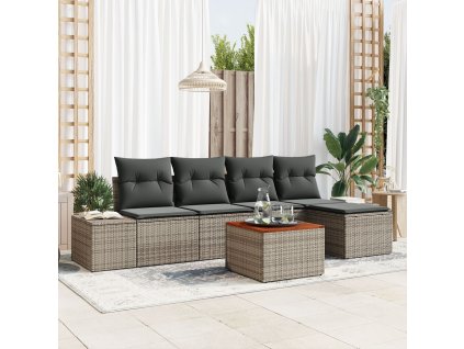Sada zahradních pohovek s polštářem 6 pcs Šedá Poly ratan