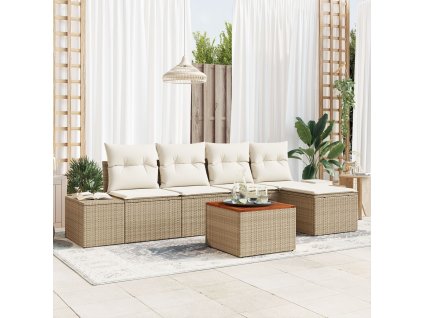 Sada zahradních pohovek s polštářem 6 pcs Béžová Poly ratan