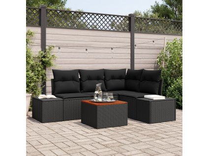 Sada zahradních pohovek s polštářem 5 pcs Černá Poly ratan