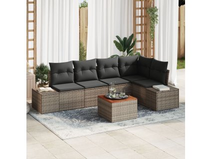 Sada zahradních pohovek s polštářem 6 pcs Šedá Poly ratan