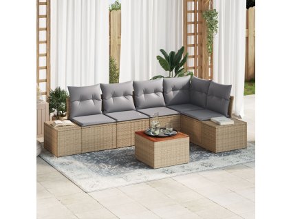 Sada zahradních pohovek s polštářem 6 pcs Béžová Poly ratan