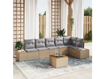 Sada zahradních pohovek s polštářem 7 pcs Béžová Poly ratan