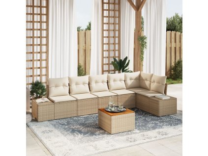 Sada zahradních pohovek s polštářem 7 pcs Béžová Poly ratan