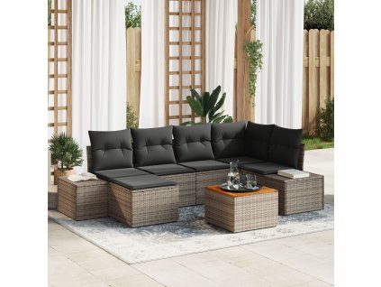 Sada zahradních pohovek s polštářem 7 pcs Šedá Poly ratan