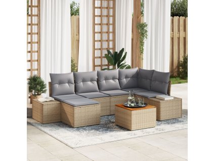 Sada zahradních pohovek s polštářem 7 pcs Béžová Poly ratan