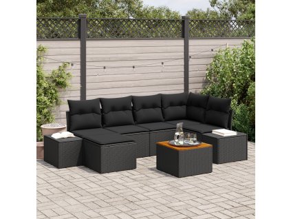 Sada zahradních pohovek s polštářem 7 pcs Černá Poly ratan