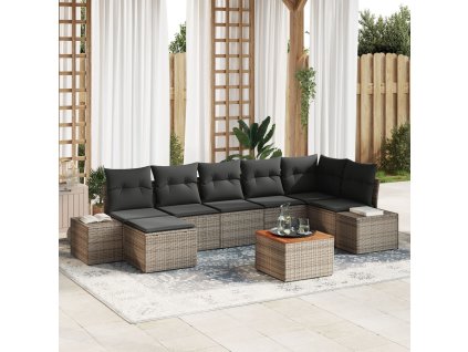 Sada zahradních pohovek s polštářem 8 pcs Šedá Poly ratan