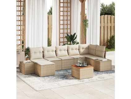 Sada zahradních pohovek s polštářem 8 pcs Béžová Poly ratan