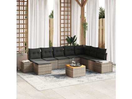 Sada zahradních pohovek s polštářem 9 pcs Šedá Poly ratan