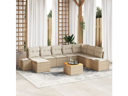 Sada zahradních pohovek s polštářem 9 pcs Béžová Poly ratan