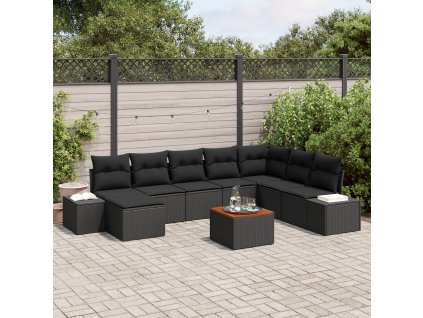 Sada zahradních pohovek s polštářem 9 pcs Černá Poly ratan